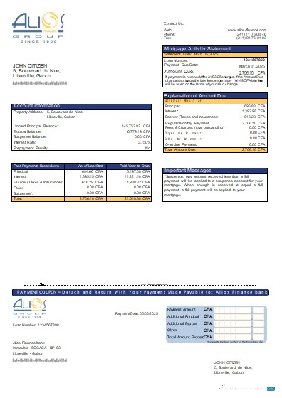 Download Gabon Alios Finance bank mortgage statement scr Photoshop template
